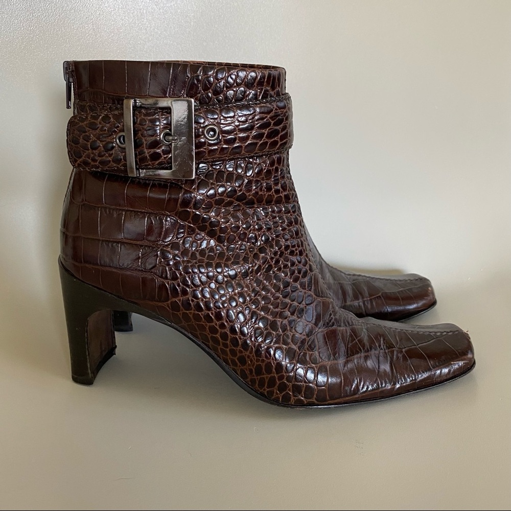 Linea Paolo croc embossed brown boots